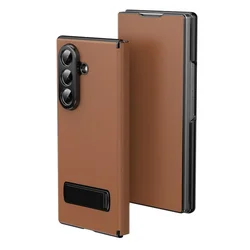 Leather Magnetic Flip Phone Case with Kickstand Holder - Elegant Book Cover Design - Galaxy Z Fold 8 Ultra (Brown)