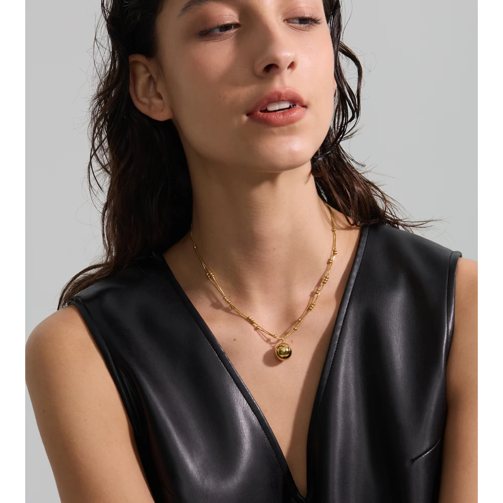 Yhpup Necklace Stainless Steel Double-Layer Waterproof