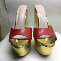 Women’s Metallic Mirror Gold Wedge Mule Sandals – Peep Toe Platform High Heels, Slip-On Summer Footwear - Image 4