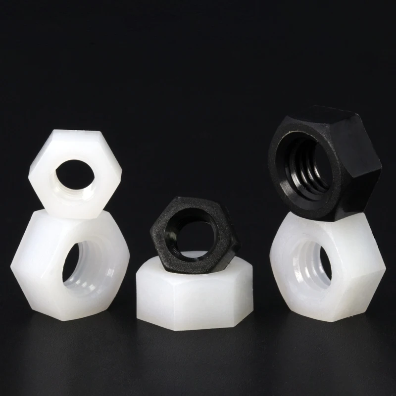10/ 50PCS M2 M2.5 M3 M4 M5 M6 M8 M10 M12 M14 M16 White/ black Nylon Plastic Hex Nuts DIN934 for Heat/ Elctricity Insulation