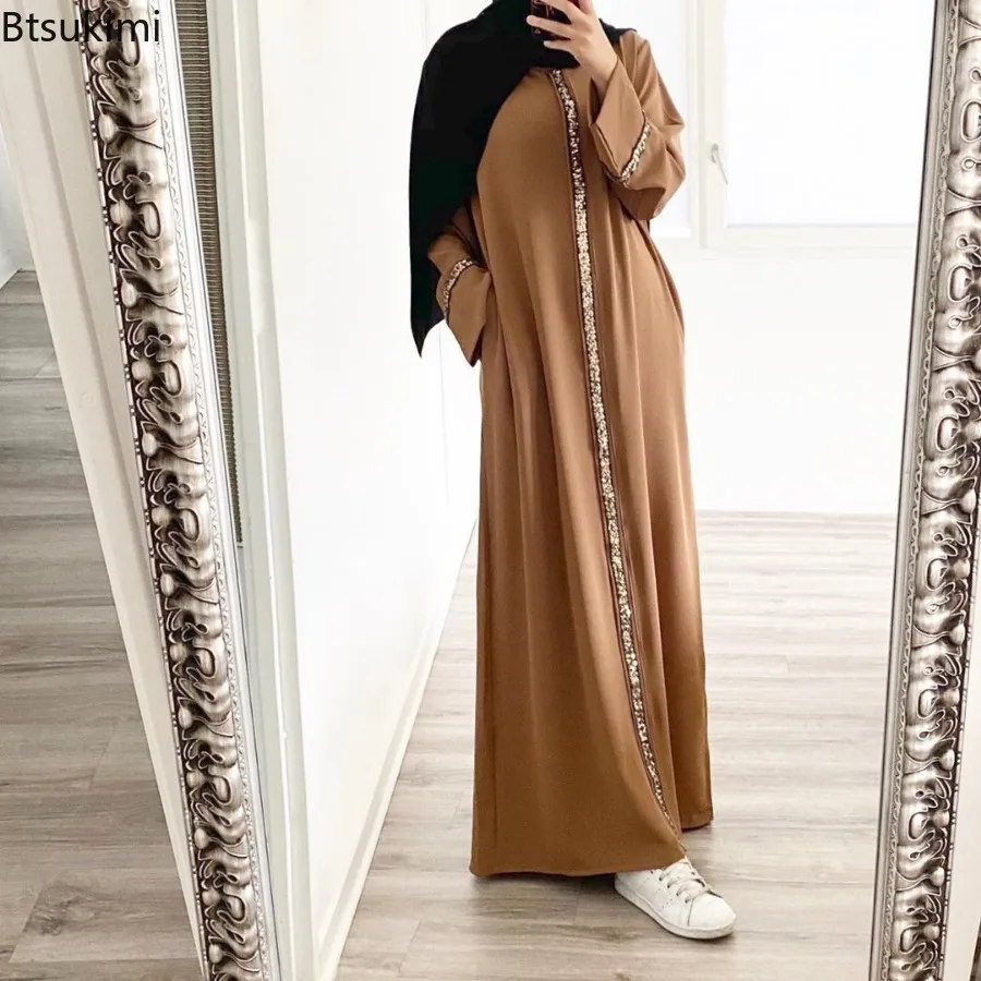 Fashion Muslim Abaya Long Robe for Women Elegant Splice Sequin Maxi Dress Hijab Kaftan Females Muslim Dress Robe De Soiree Luxe