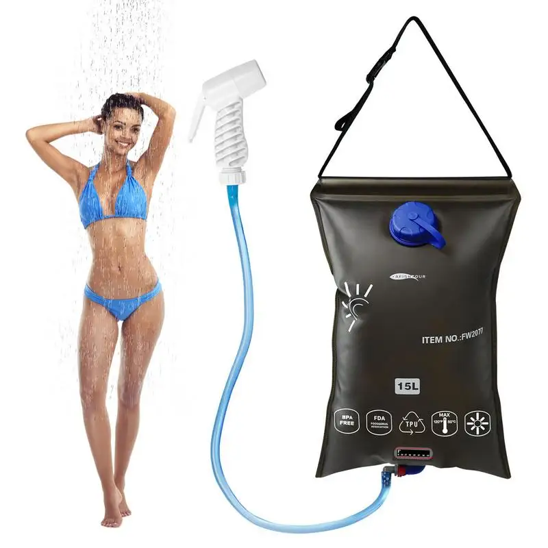 

15L Water Bags Outdoor Camping Hiking Shower Bag Solar Heating Portable Folding Climbing Bath Bag Hose Switchable Shower Head