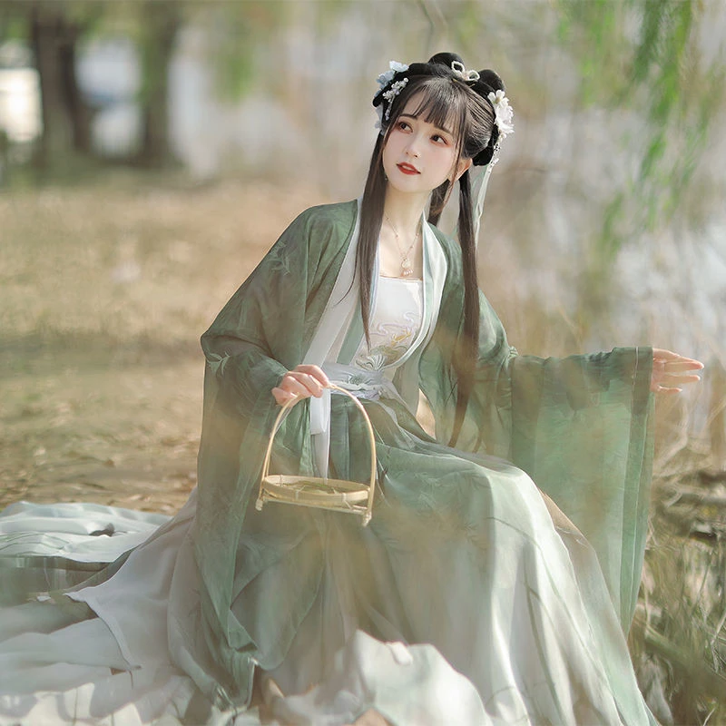 Chinese Traditional Fairy Dress Big Swing Loose Maxi Long Dress Ancient Style Hanfu Clothes Flower Print Performance Green Blue Aliexpress