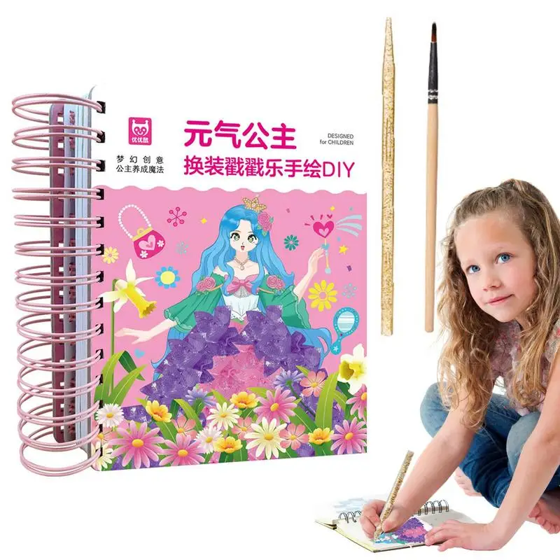 

Kids DIY Poke Art Crafts Kit Pocket Watercolor Childhood Hand Painted Book Set For Kids Portable Princess Dress-Up With