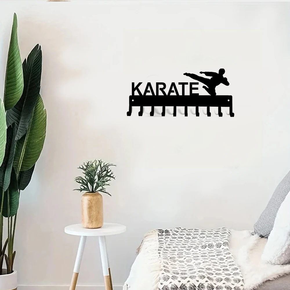 Karate Sparring Medal Hanger & Belt Rack: 14.5 Inches with 10 Hooks Metal Wall Art 5