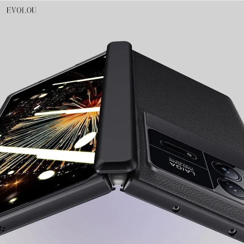 Premium Plain Leather Magnetic Hinge Kickstand Folding Phone Case - Shockproof Full Protective Cover