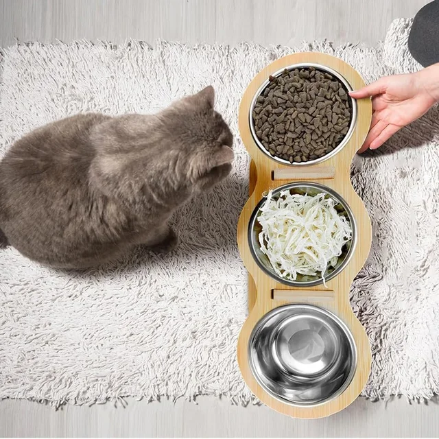 Elevated Cat Dog Bowls 15 degrees Tilted Raised Cat Food Water Bowls Pet Bowls for Cats & Small Dog Wooden Dog Bowl Pet Supplies 2