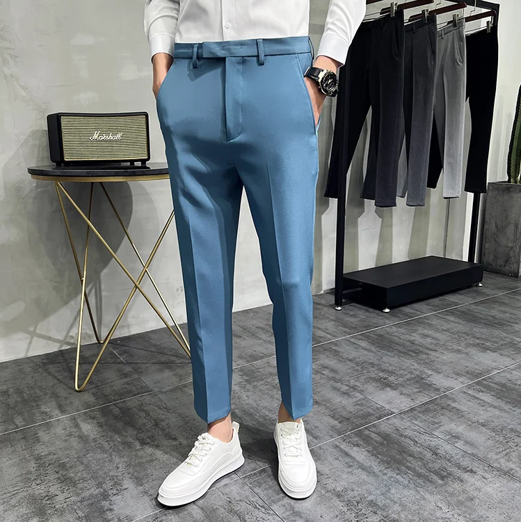 Summer Fashion Mens Pure Color Business Occupation Slim Fit Dress Office Ankle Trousers Dark Green Suit Pants business pants suit pants men pants