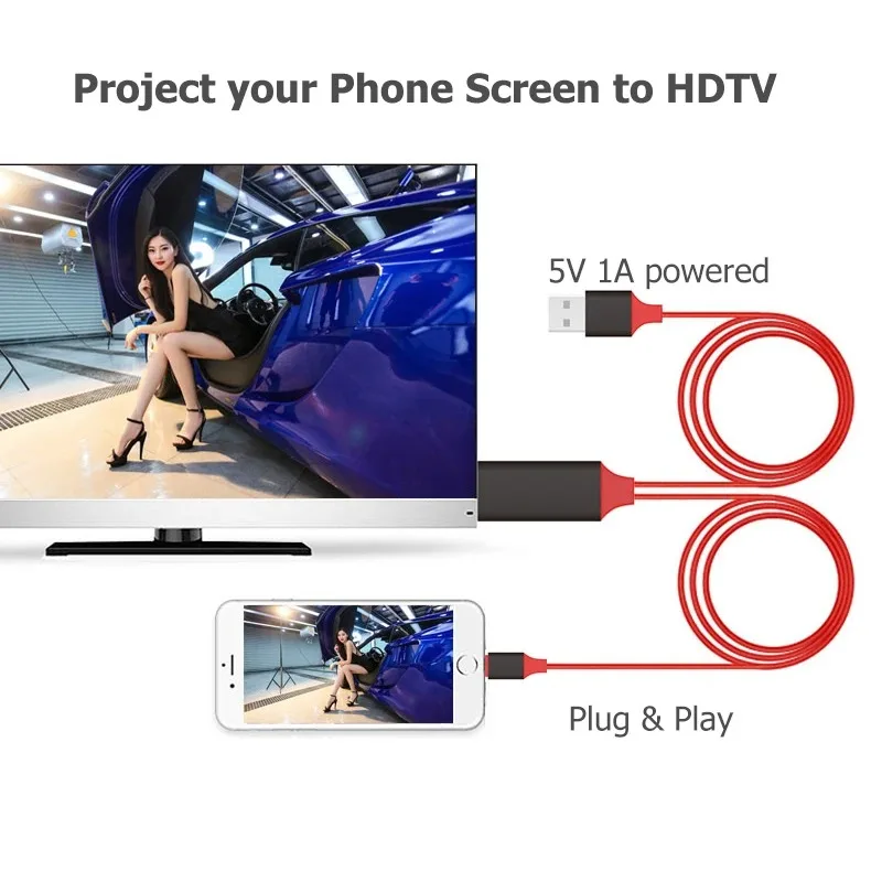 Universal HDMI Cable Display Adapter for Phone to TV/Projector Connection