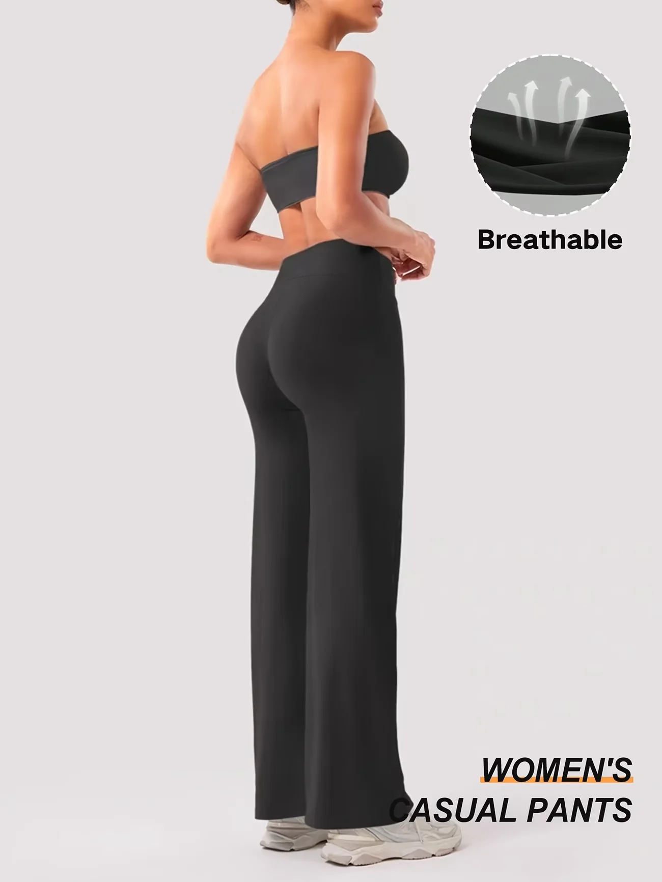 Womens Summer Casual Straight Leg Sports Pants High Waist Stretch Wide Leg Pants Tummy Control Workout Yoga Pants Outdoor Fitnes 4