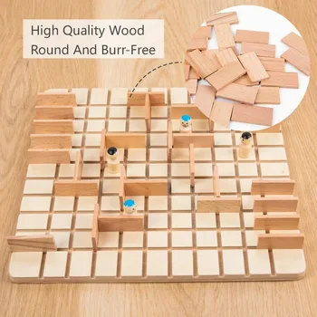 Kid Wooden Montessori Quoridor Board Game Logical Thinking Puzzle Toy Two Players Interactive Intercept Battle Brain Teasers Toy 4
