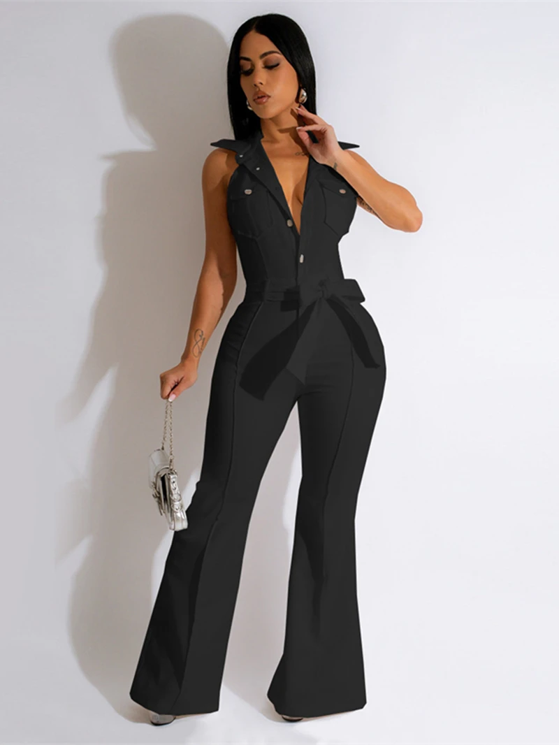 

Elegant Halter Jumpsuits Women Summer Clothing Sleeveless Flare Pants Long Rompers Playsuits Fashion One Piece Overalls Outfits