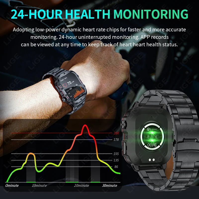 LIGE 2025 For Xiaomi Military Smart Watch Men IP68 5ATM Outdoor Sport Fitness Tracker Health Monitor 1.81Inch BT Call Smartwatch