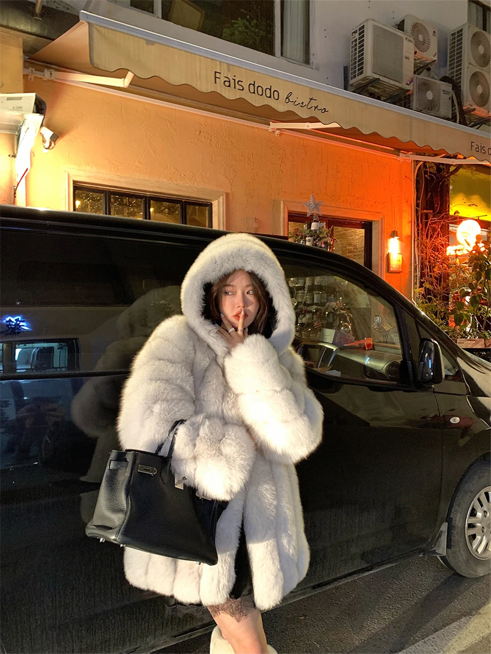 Winter Hooded Fox Fur Long Coat For Women Luxury White Real Fur Coat With Hood Plus Size Jacket With Natural Fur Female m 12xl plus size luxury imitation mink fur women winter coat mid length hooded faux fox fur jacket oversized female warm parkas