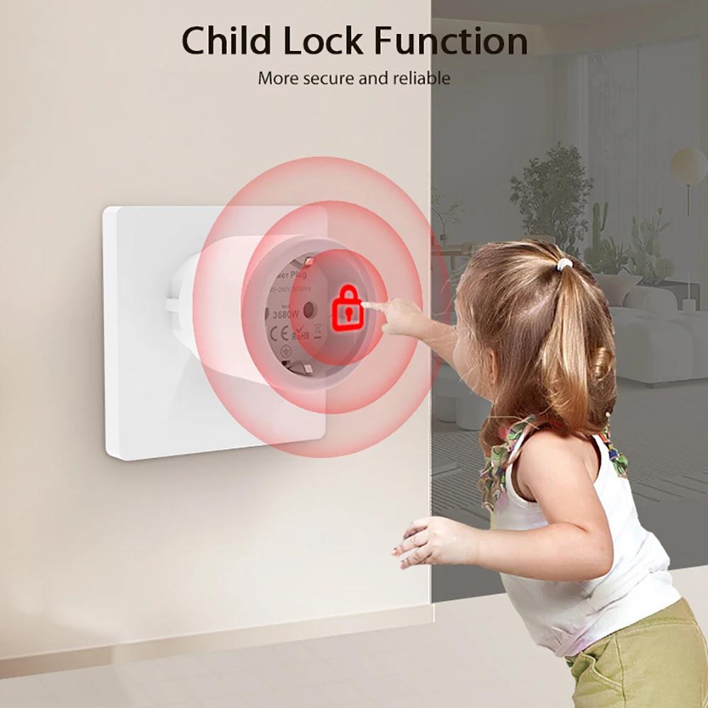 Tuya Homekit Matter Smart Power Plug Wifi 16A Power Meter Remote Control EU Outl