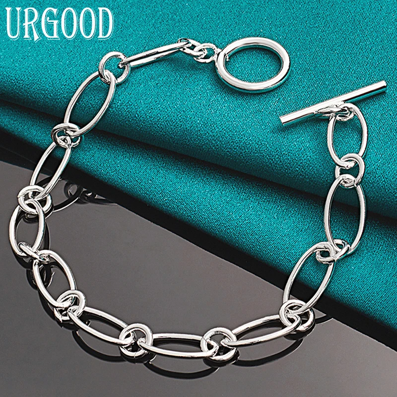

925 Sterling Silver Simple Chain OT Buckle Bracelet For Women Men Party Engagement Wedding Fashion Jewelry