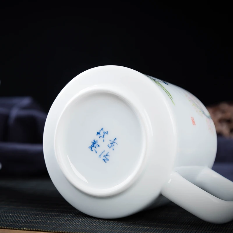 Chinese Style Tea Filtering and Separation Cups, With Cover White Porcelain Personal Mug, Home Drinkware Ceramic Office Cup, 1Pc