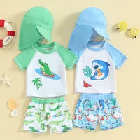 Toddler Baby Boys Rash Guard Set Shark Crocodile Print Short Sleeve Top with Shorts Hat Swimsuit Summer Infant Beach Swimwear 1