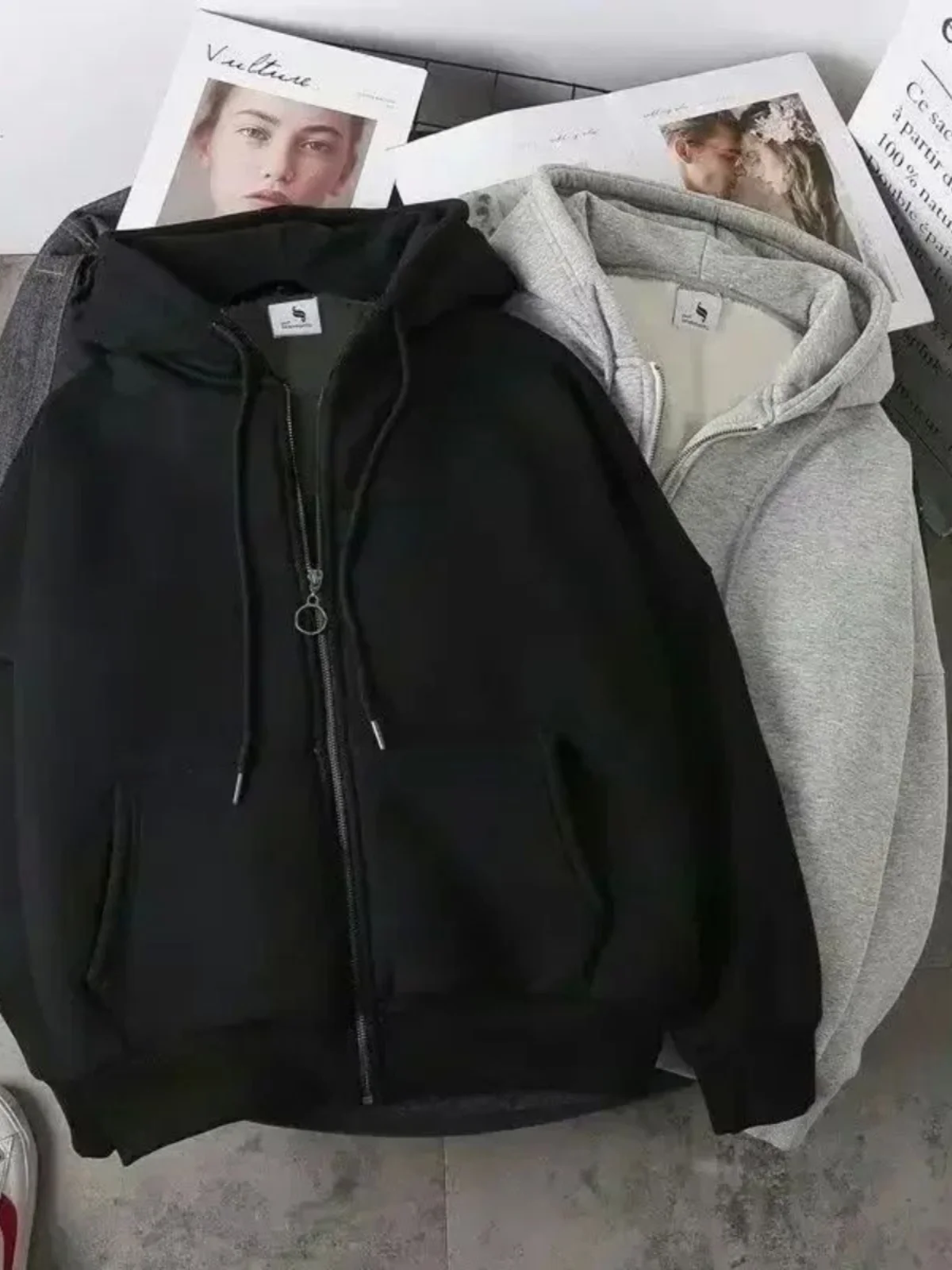 Women's Casual Hoodie Pure Color Street Sle Zipper Closure Long Sve Regular Fit Hooded Sweatirt Autumn Faion