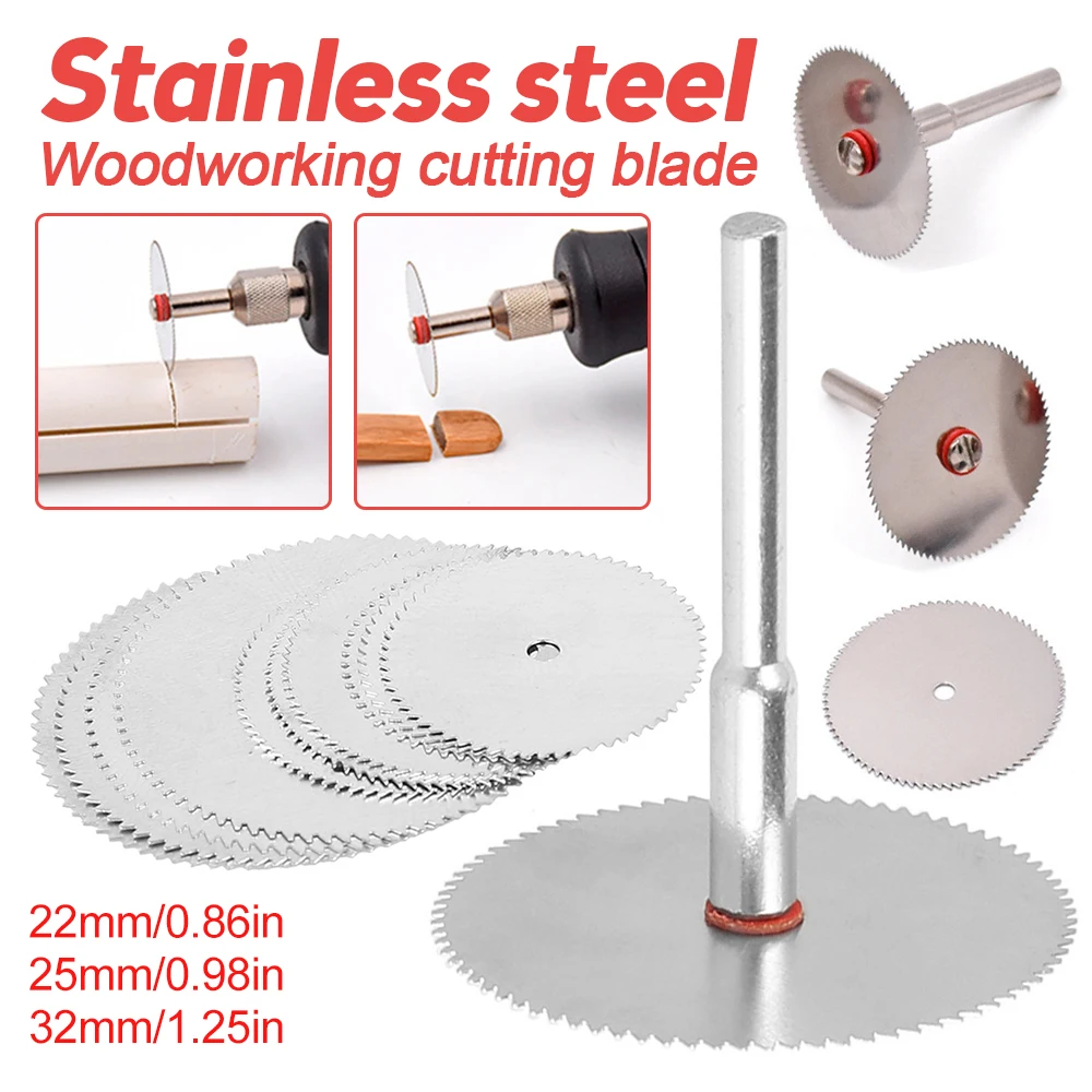 

11pcs Stainless Steel Mini Saw Blade with Mandrel Wood Metal Cutting Tool Disc Circular Saw Disc Woodworking Tool 22mm 25mm 32mm