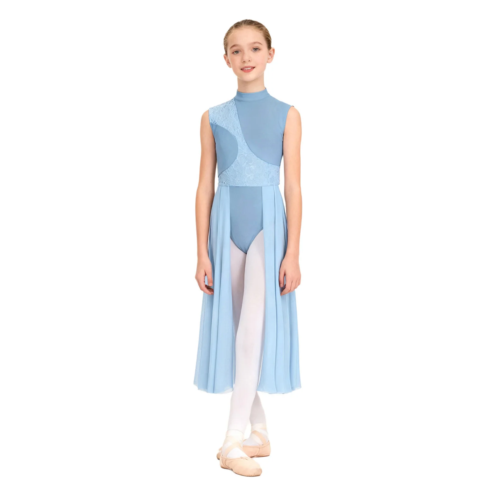 Mädchen-Tanzkleid mit Blumenmuster und Spitzenapplikationen, Rückenausschnitt, Ballett-Trikotkleid, Tanzbekleidung, Bühnenkostüm – Detail 9