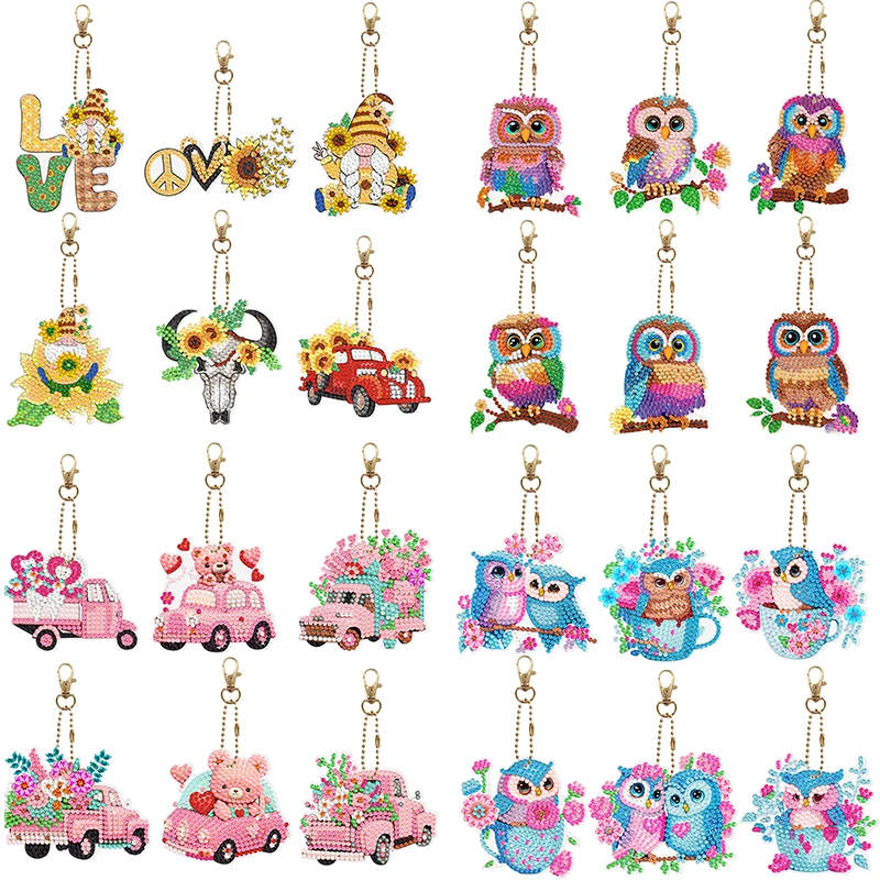 5/6Pcs DIY Diamond Painting Keychain Butterfly Owl Diamond Art