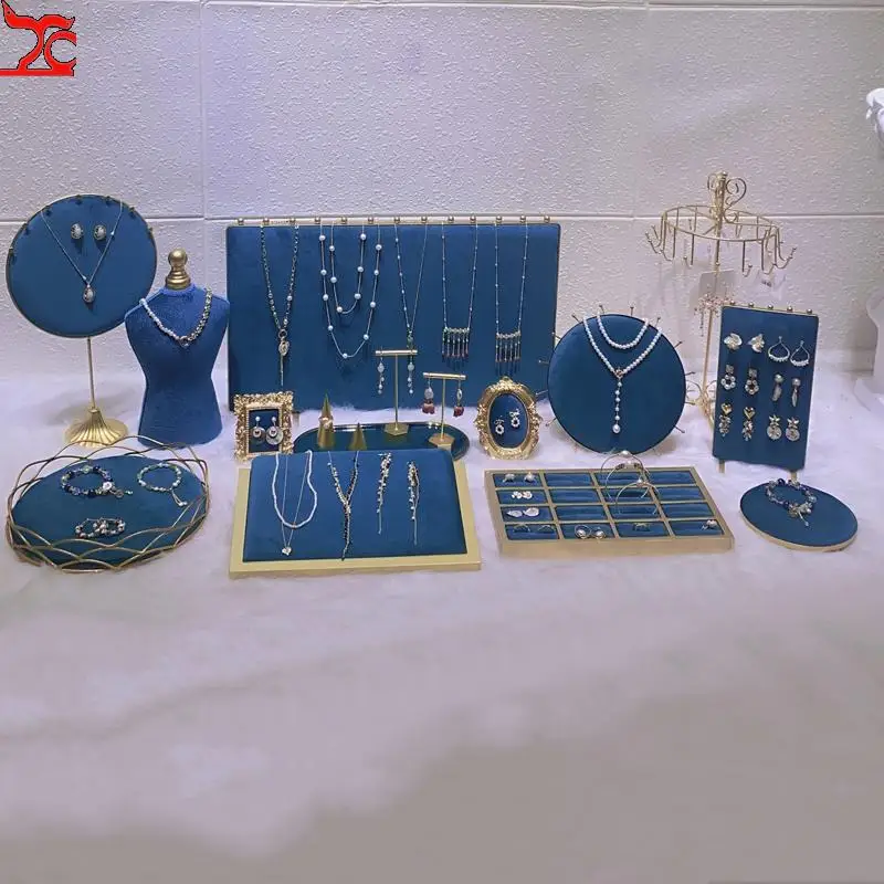 Espositore Per Anelli In Velluto Con Coperchio In Vetro E 7 Scomparti – Blu Scuro, 20x15x5 Cm, Capacità 50 Anelli