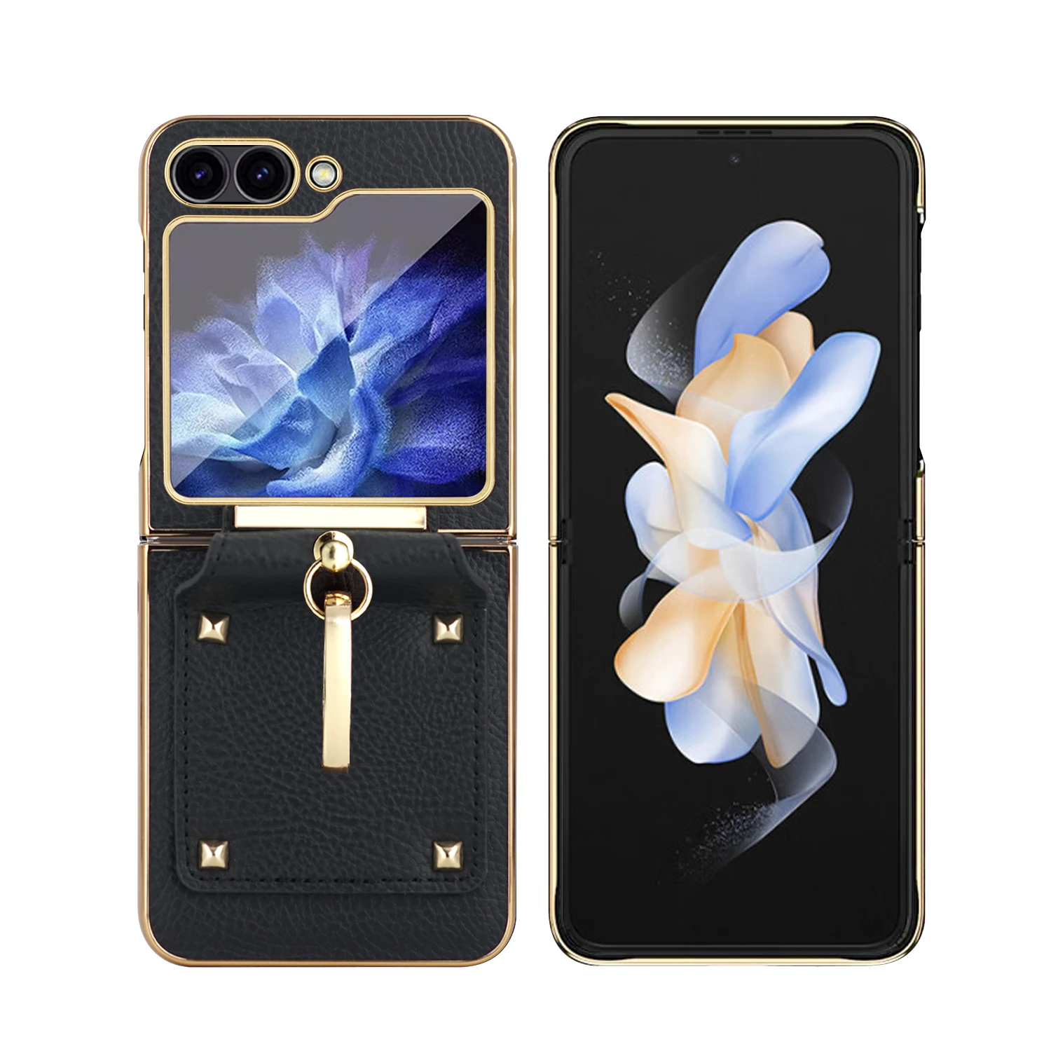 Luxurious Purple PU Leather Case with Finger Ring and Front Screen Protector