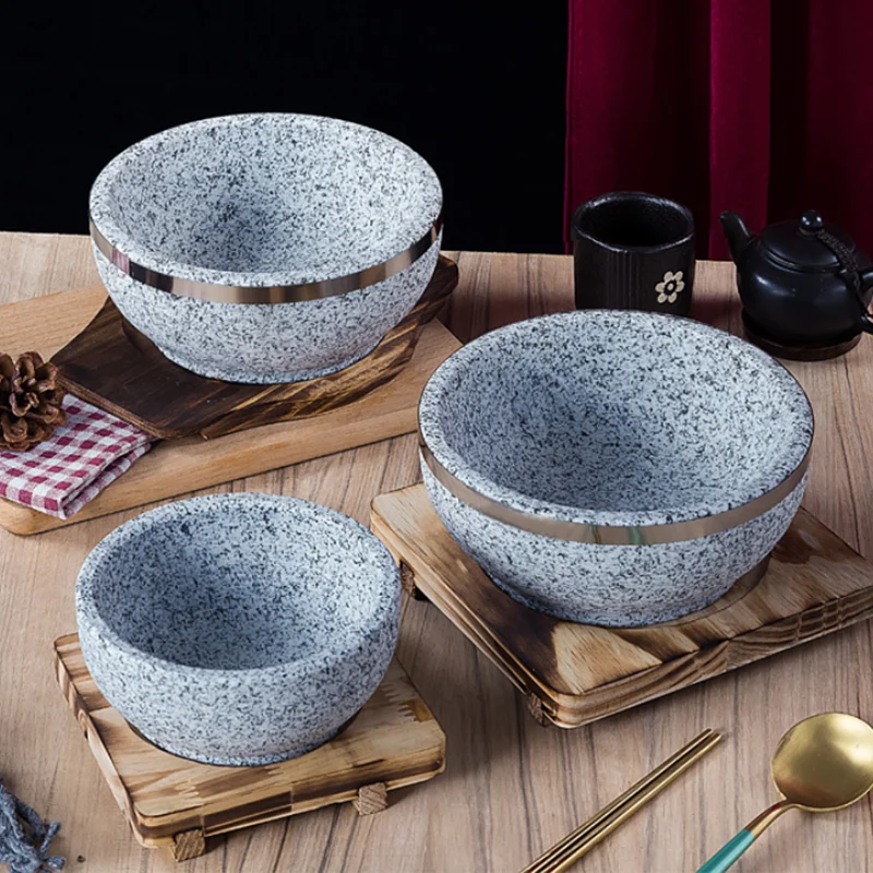 2022 New 16cm Black Classic Korean Stone Pot Cuisine Sets Ceramic Stone  Bowl Pot For Bibimbap Ceramic Soup Ramen Rice Bowls - AliExpress