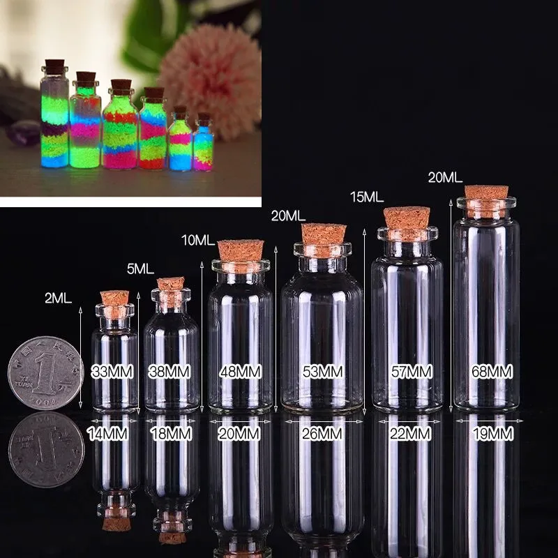 50X 2ML 5ML 10ML 15ML 20ML Small Cute Mini Plastic Bottles Vials Jars Containers Small Wishing Bottle PET With Cork Stopper Jars 2