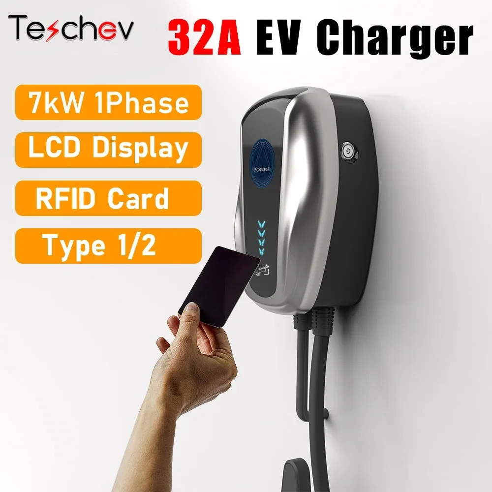 

Автомобильное зарядное устройство Teschev 32A EVSE Wallbox EV, зарядная станция для электромобиля с кабелем типа 1 и типа 2 SAE J1772 IEC 62196 IP65