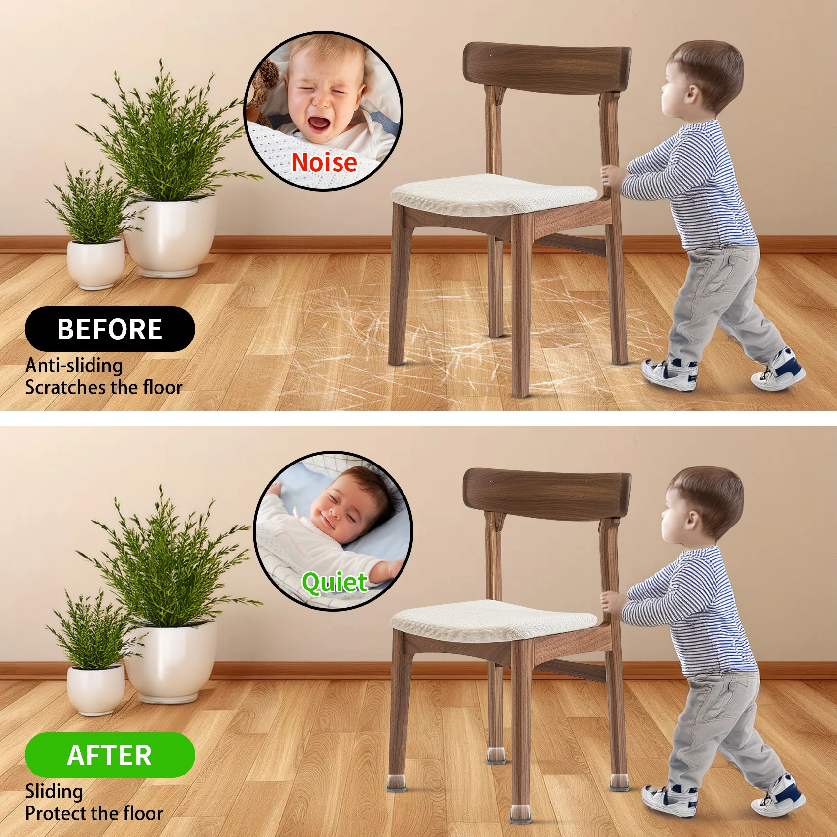 16PCS Rectangle Black Silicone Chair Leg Floor Protectors Felt Anti