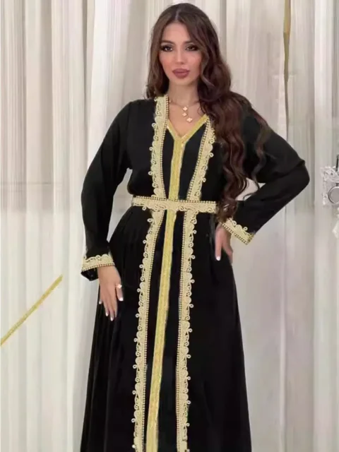 Robe de fête musulmane en deux pièces pour femmes, Abaya Eid, Jalabiya, Robe longue, Caftan, Vestidos, Dubaï, Ramadan, style Maroc et Arabie Saoudite