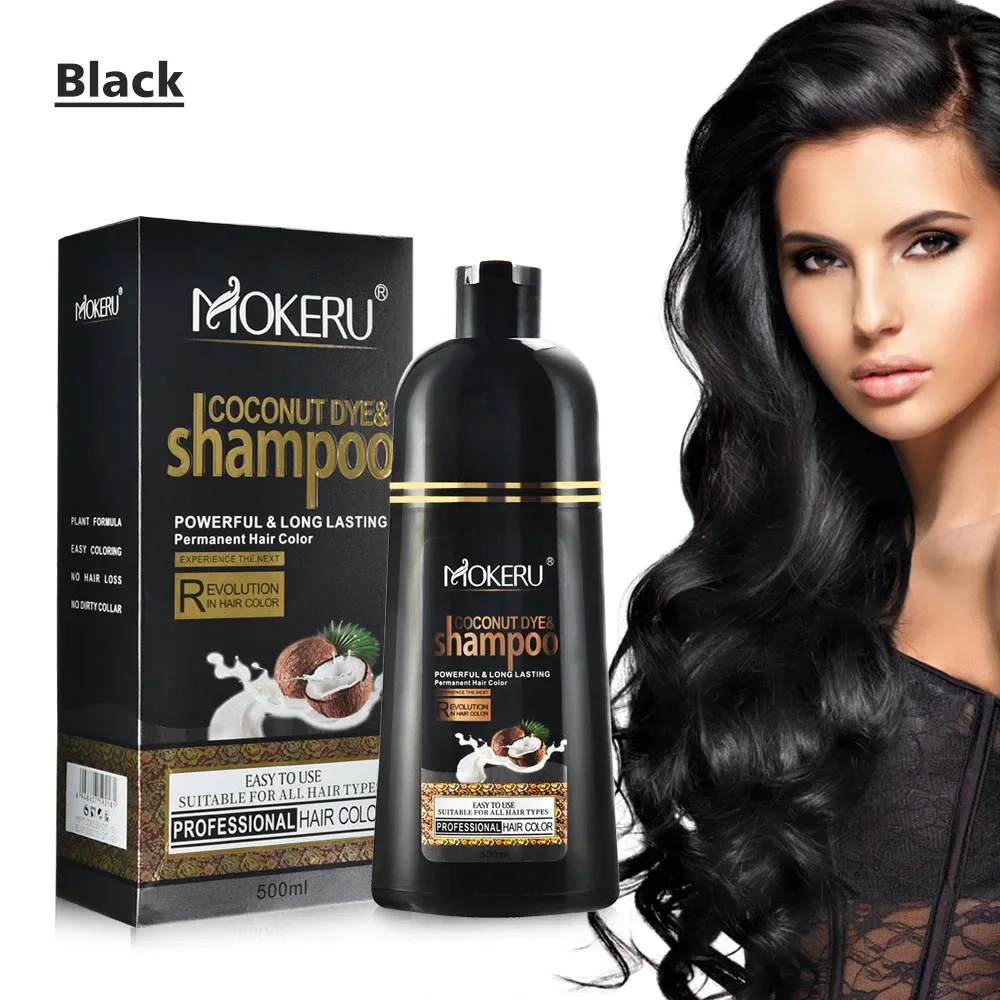 Mokeru 500ml Long Lasting Fast Dyeing Pure Natural Coconut Oil Essence Brown Hair Color Dye Shampoo for Women Covering Gray Hair