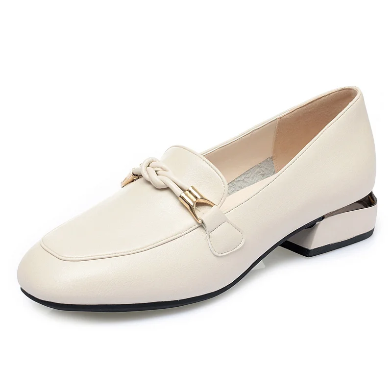 Spring All-match Square Head Thick Heel Shallow Mouth Flat British