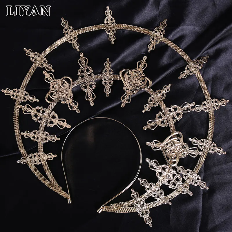 

LIYAN Tiaras Women Bride Hair Jewelry Wedding Hair Accessories Party Diadema Headband Baroque Gold Crystal Rhinestone Crowns