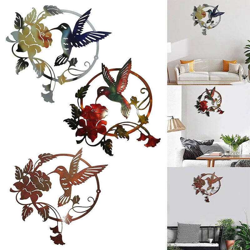 

Metal Iron Art Home Decoration Round Metal Hummingbird Living Room Bedroom Ornaments Outdoor Courtyard Ornament Pendants Wrought