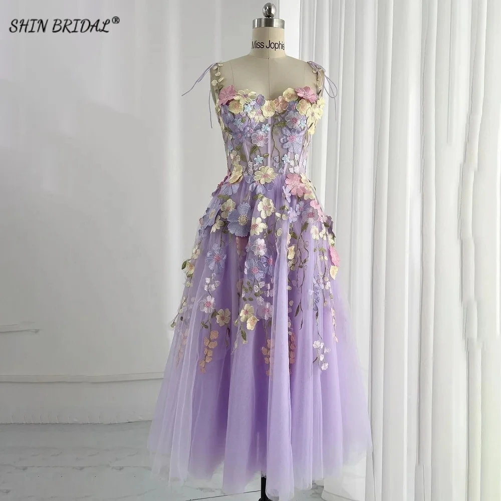 

SHIN BRIDAL Flower Embroidery Tulle Dress for Women Long Sweetheart Bridesmaid Dresses Spaghetti Straps A Line Evening Dresses