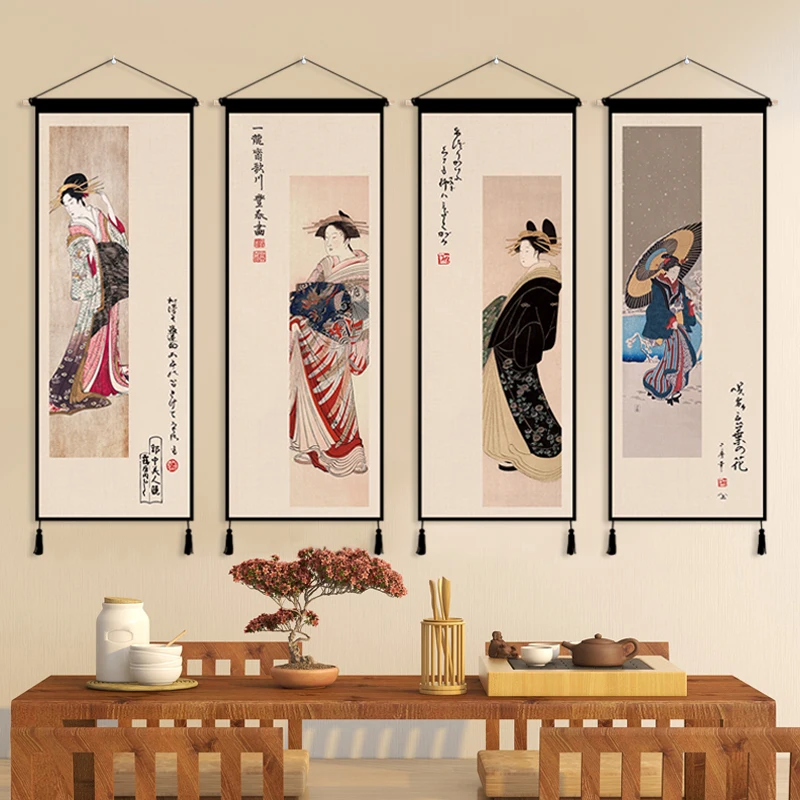 

Ukiyo-e японский стиль леди фигура висит ткань гобелен висит картина гостиная диван фон плакаты манга домашний декор