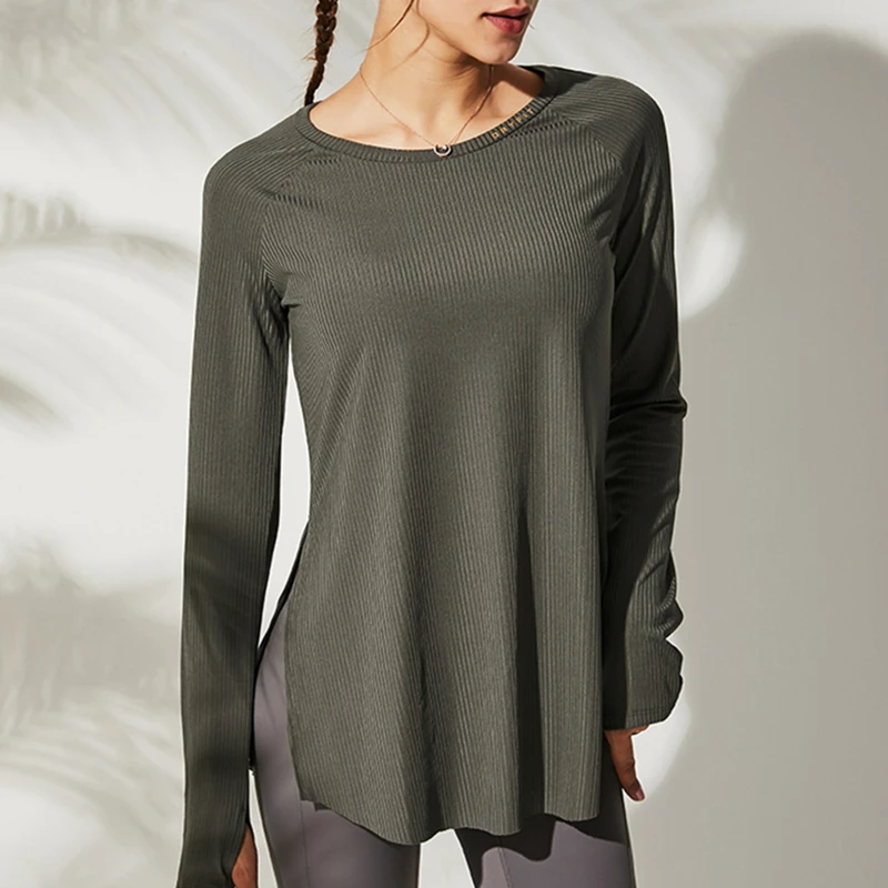 Loose Yoga Clothes For Fitness Sport Shirt Women Blouse O-neck Workout Running Long Sleeve Femme Gym Top With Thumb Holes