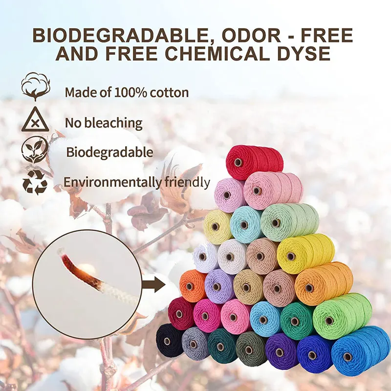 100Meter/Roll Cotton Rope Macrame Cord Colorful Twisted Braided Natural Cotton Cord Handmade DIY Crafts Home Textile Decor 2mm