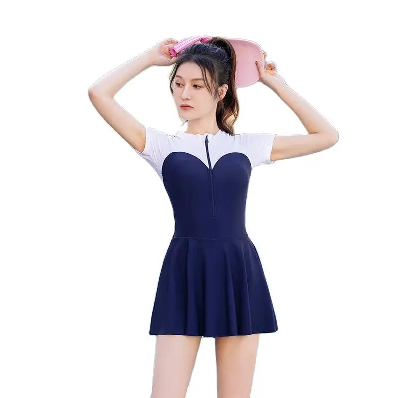 

2023 Newest Women One Piece Swimming Suit Short Sleeves Sports Beach Wear Patchwork Push Up Sexy Ladies Bathing Suit Maillot
