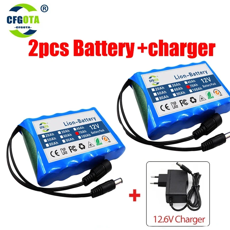 

18650 Rechargeable Battery 12V 70000mah Lithium Battery Pack Capacity DC 12.6V 31Ah CCTV Cam Monitor with Charger