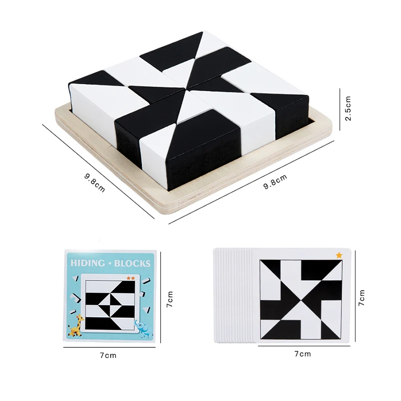 Дерев'яні будівельні блоки. Біло-чорна головоломка. Іграшка Танграм. Діти. Рання освіта. Бойові ігри. Іграшки. Дитячий подарунок. Гра-головоломка.