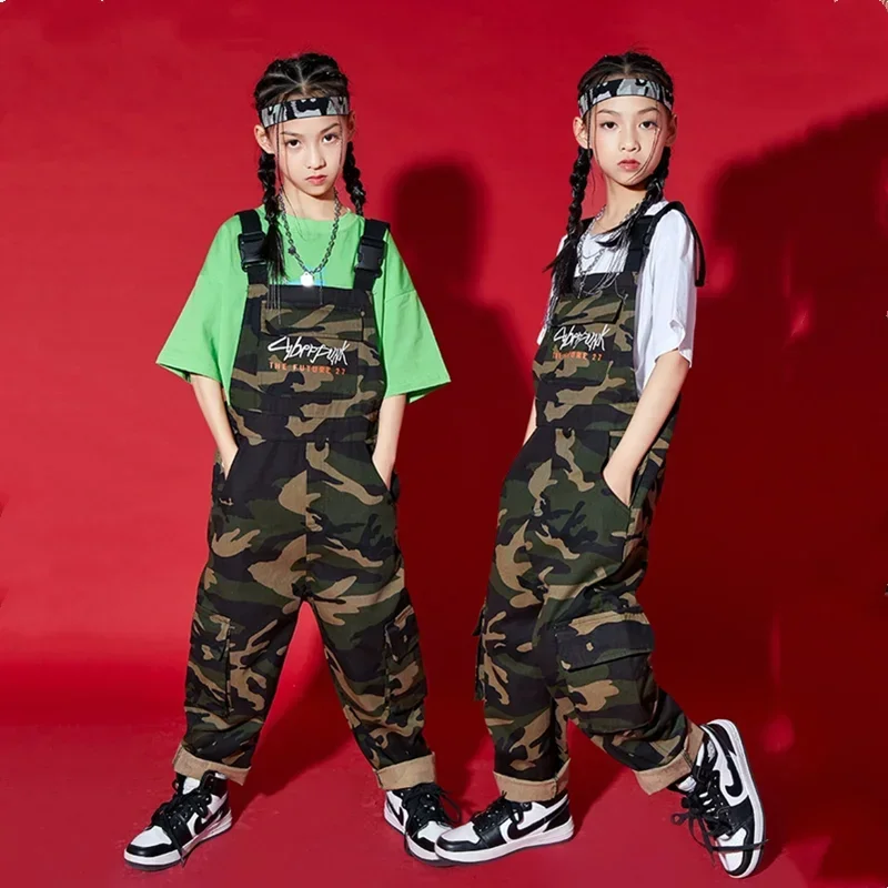 Boys Hip Hop Camouflage Overalls Girls Dungaree Children Jumpsuit Kids Loose Romper Clothes Teen Dance Wear Costumes Streetwear