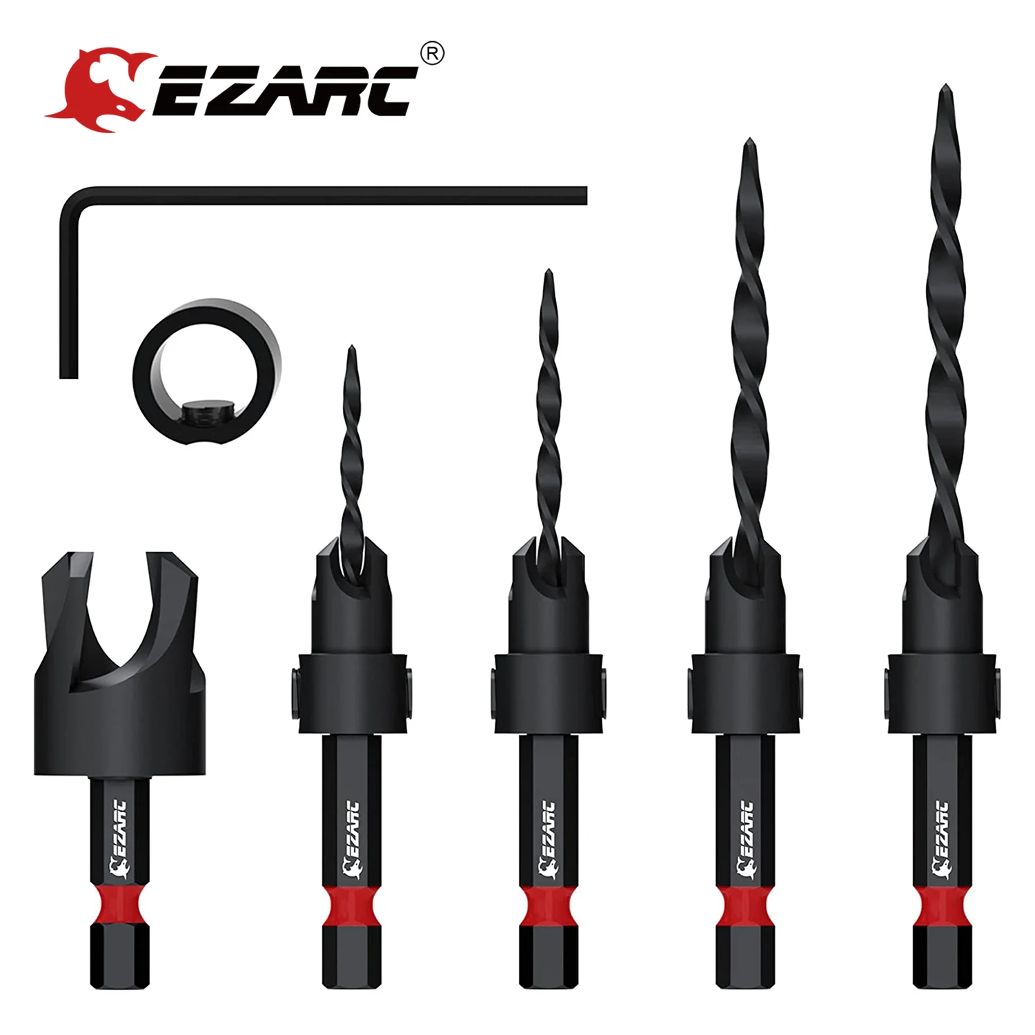 EZARC 7/10PCS 우드 카운터 싱크 드릴 비트 세트 테이퍼 카운터 싱크 비트 1/4 "육각 생크 나무 플러그 커터 목공