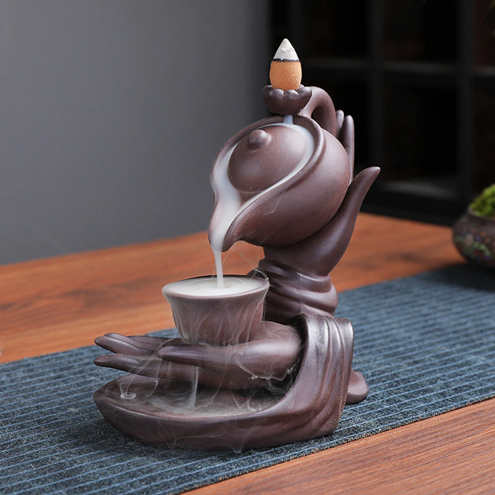 

Waterfall Incense Burner Creative Buddha Hand Smoke Backflow Incense Holder Home Office Tabletop Decoration