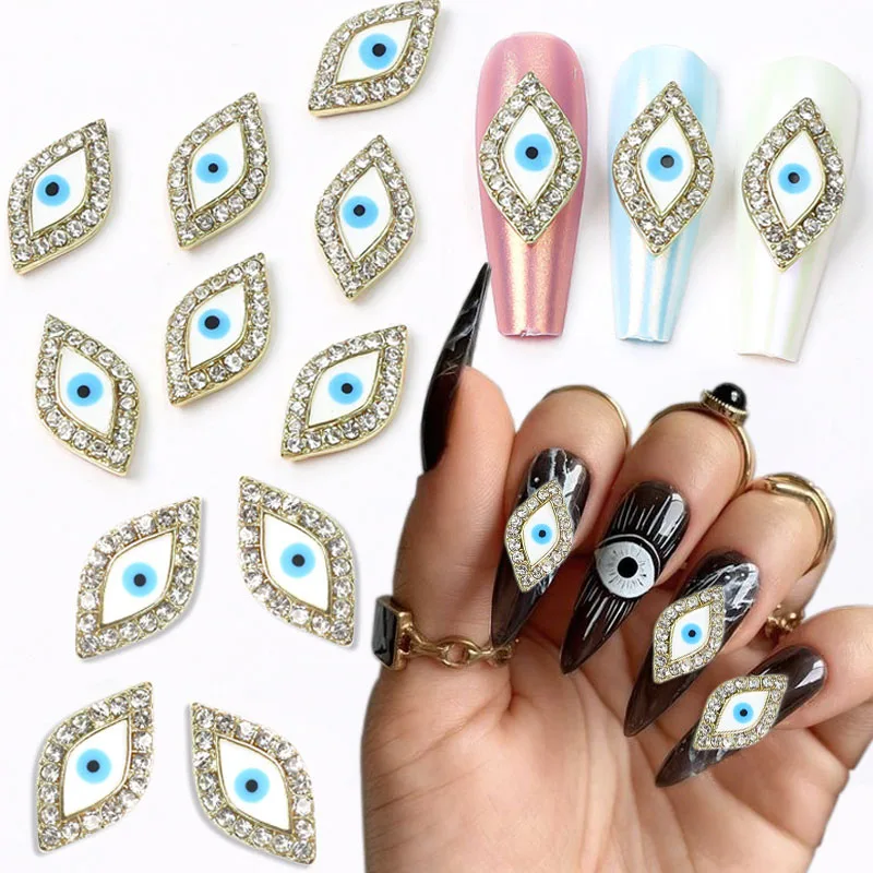 

10pcs Blue Eye Nail Charms Shiny Zircon Alloy Nail Rhinestones 3D Devil's Eye Nail Art Charms Metal Nail Jewels Nail Decorations
