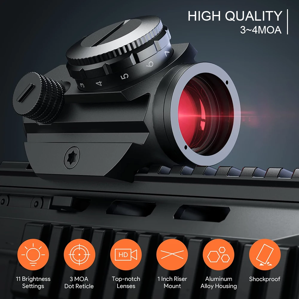 Red Dot Sight Rifle Scope 1x22mm Red Dot Sight 3 MOA Red Dot Scope Collimator Sight Gun Rifle Scope with Riser Mount Airsoft Hunting Accessory