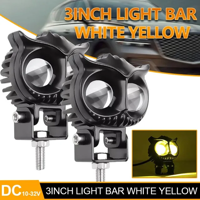 Wevdn 2-Pack Motorcycle LED Fog Lights - Super Bright White/Amber Spotlights With Switches, Waterproof IP67